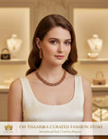 Ruby Red CZ Gold Necklace Set - model wearing