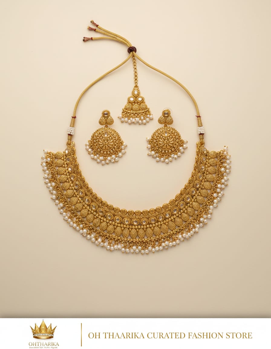 Antique Gold Kundan Choker Necklace Set