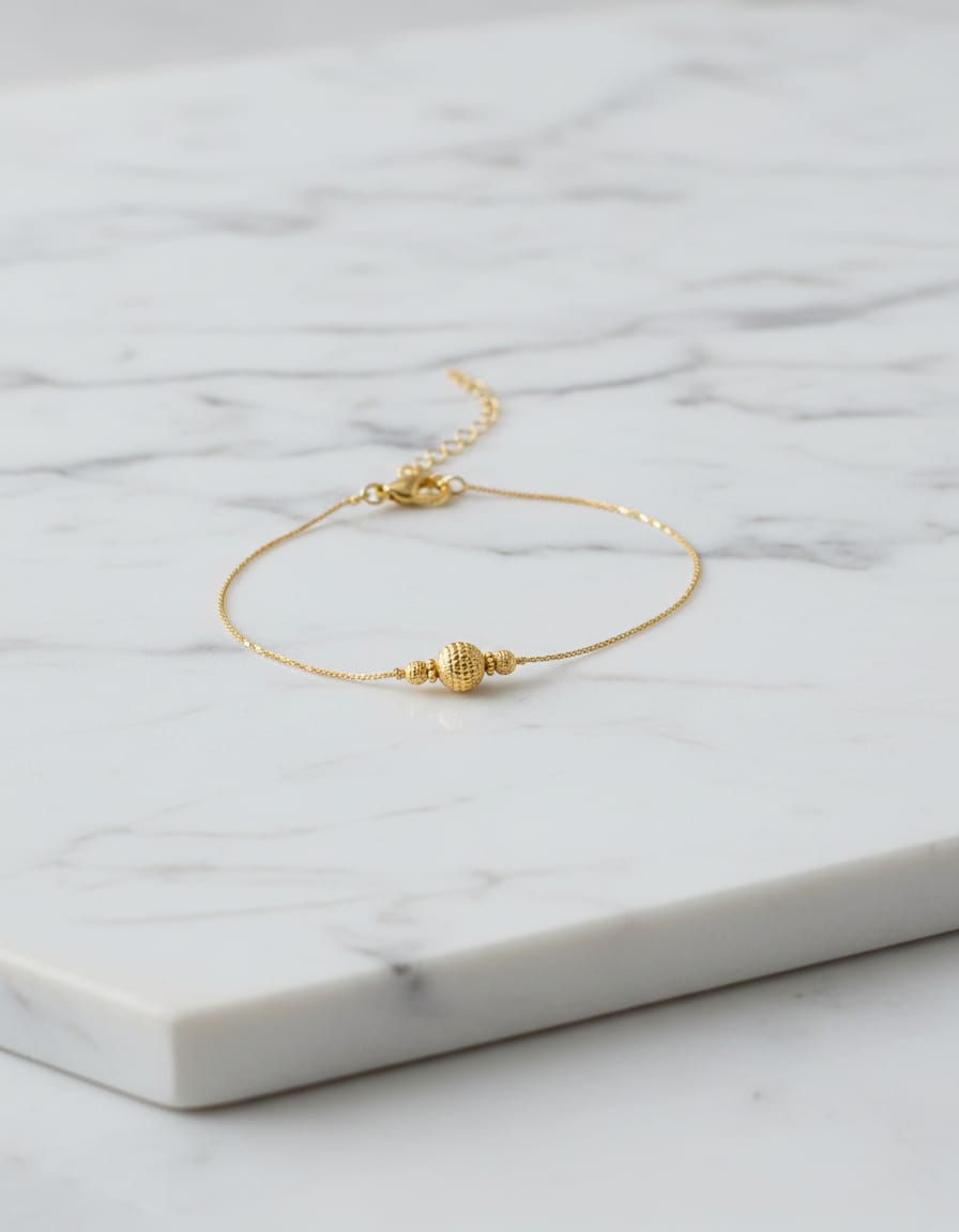 Gold Textured Bead Hand Chain Bracelet