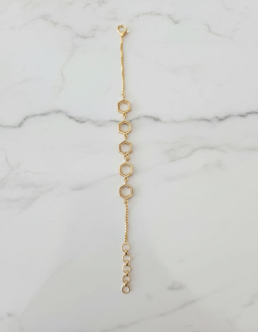 Gold Hexagon Link Hand Chain Bracelet