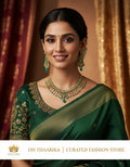 Emerald Green CZ Gold Necklace Set with Earrings - model wearing