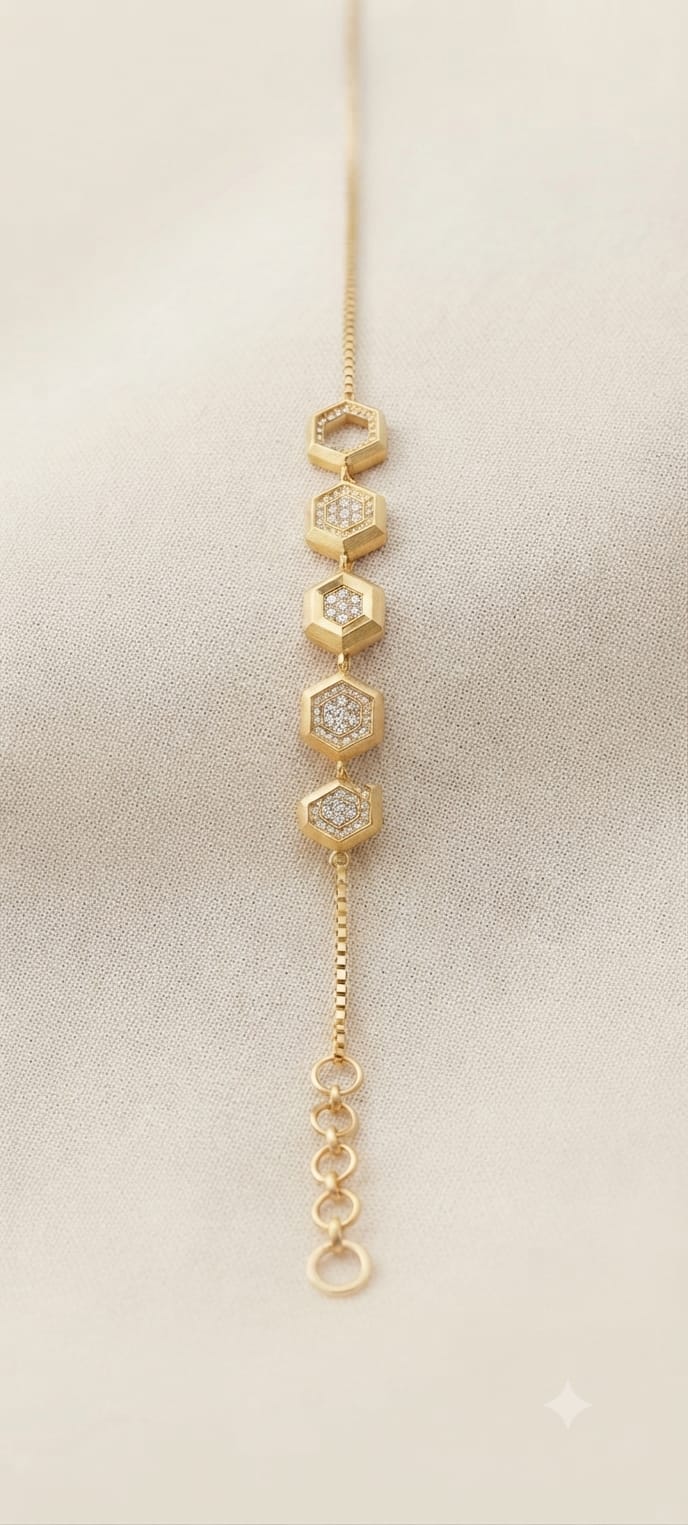 Black Square Charm Gold Hand Chain Bracelet
