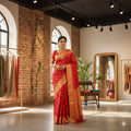 Red Kanchipuram Silk Saree, Handloom Weaving