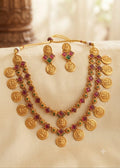 Double Layer Lakshmi Coin Temple Necklace Set with Earrings - product shot