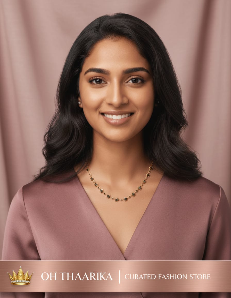 Gold Floral Link Chain Necklace - model wearing