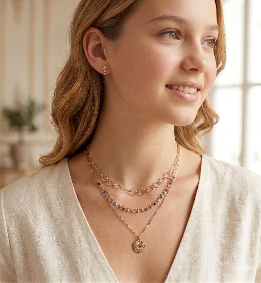 Stainless Steel Layered Gold Chain Necklace - model 1
