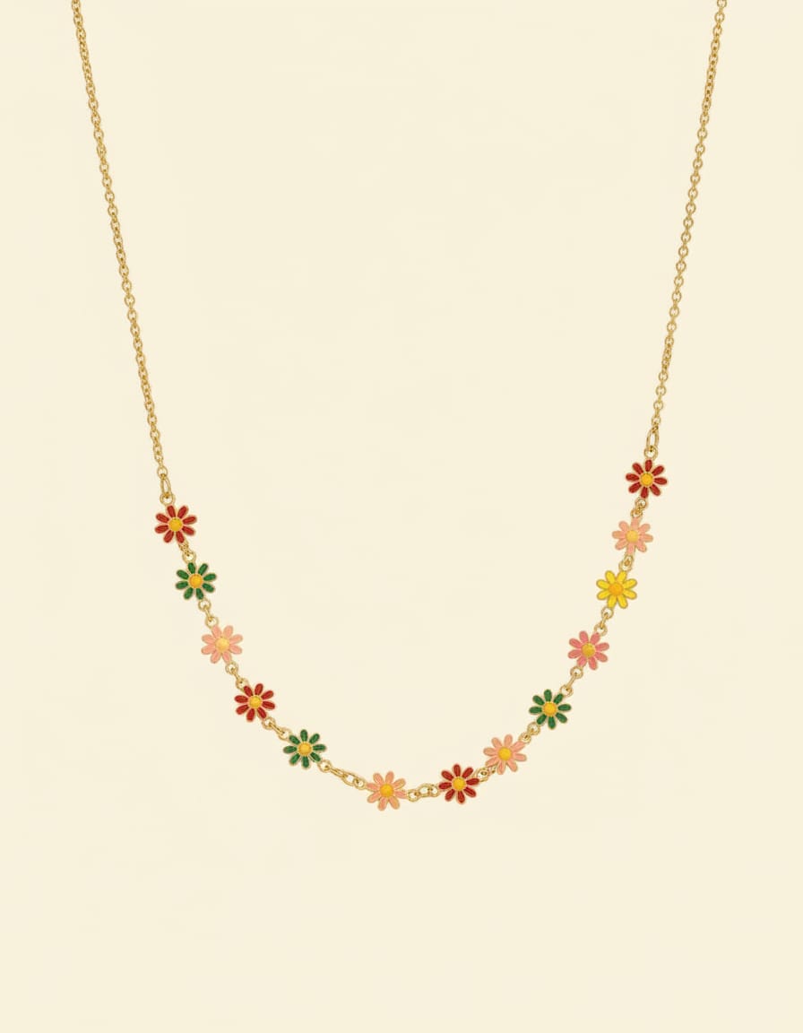 Multicolor Daisy Flower Chain Necklace - product shot