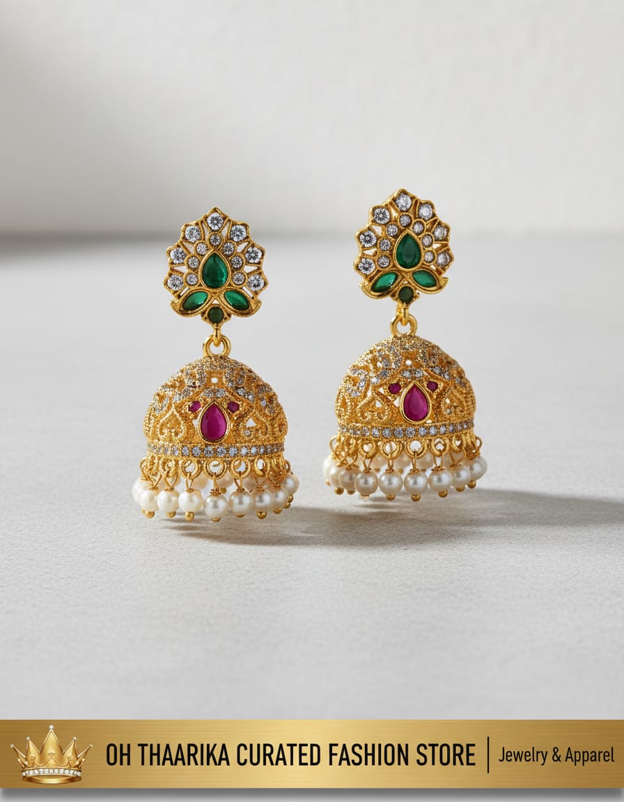 Royal Emerald Ruby Jhumka Earrings - product shot