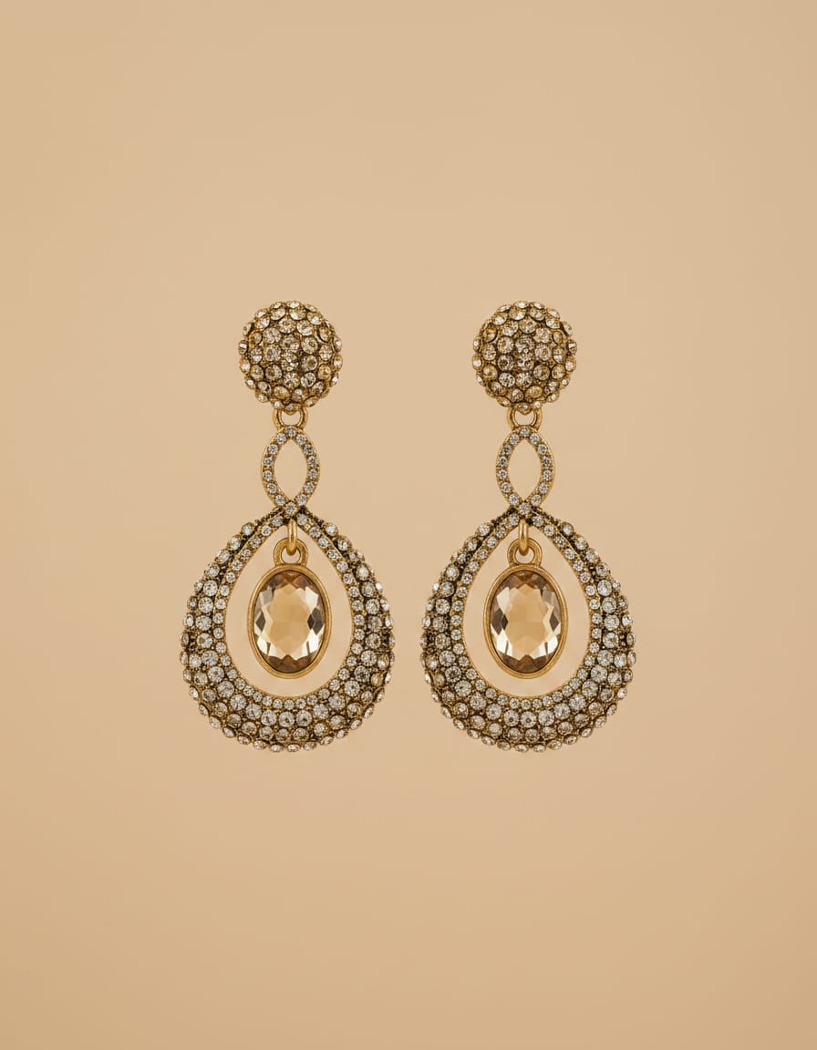 Gold Crystal Teardrop Drop Earrings