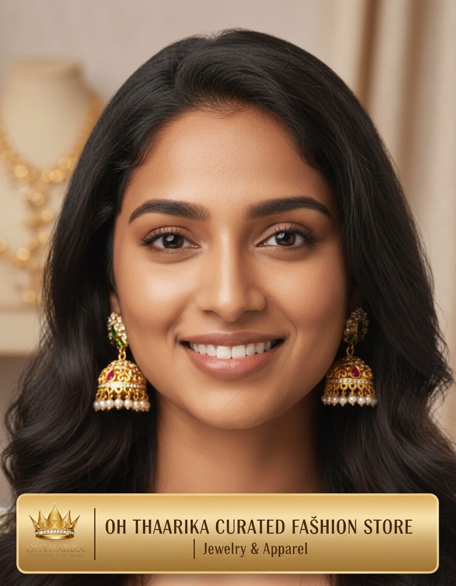 Royal Emerald Ruby Jhumka Earrings - lifestyle model