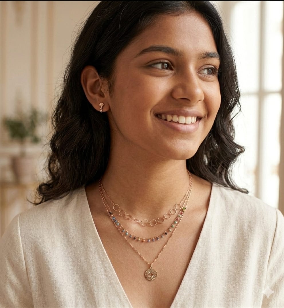 Stainless Steel Layered Gold Chain Necklace - model 2