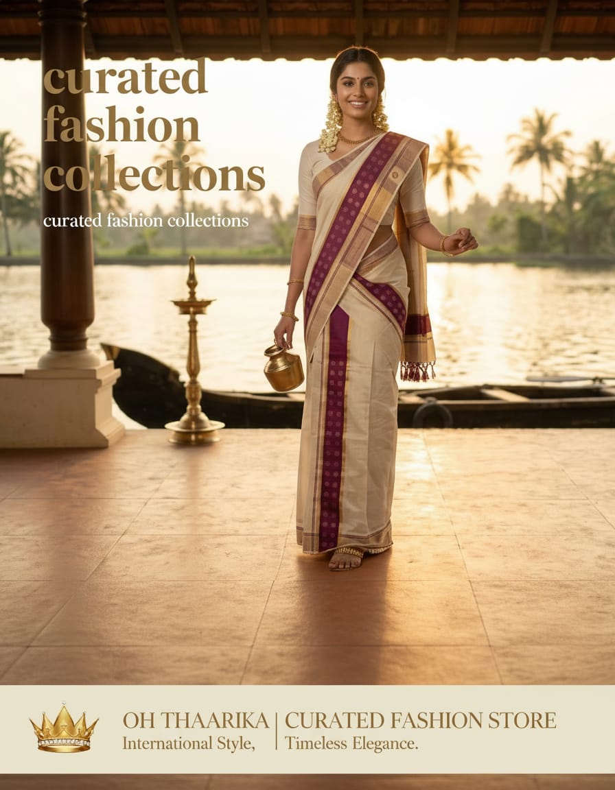Kerala Kasavu Set Mundu - Purple Gold Border
