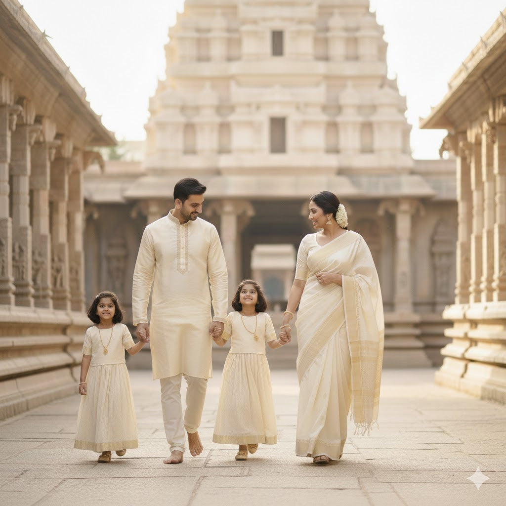 കസവു കോർഡിനേറ്റഡ് എത്നിക് വെയർ - പ്രീമിയം കോട്ടൺ സെറ്റ്