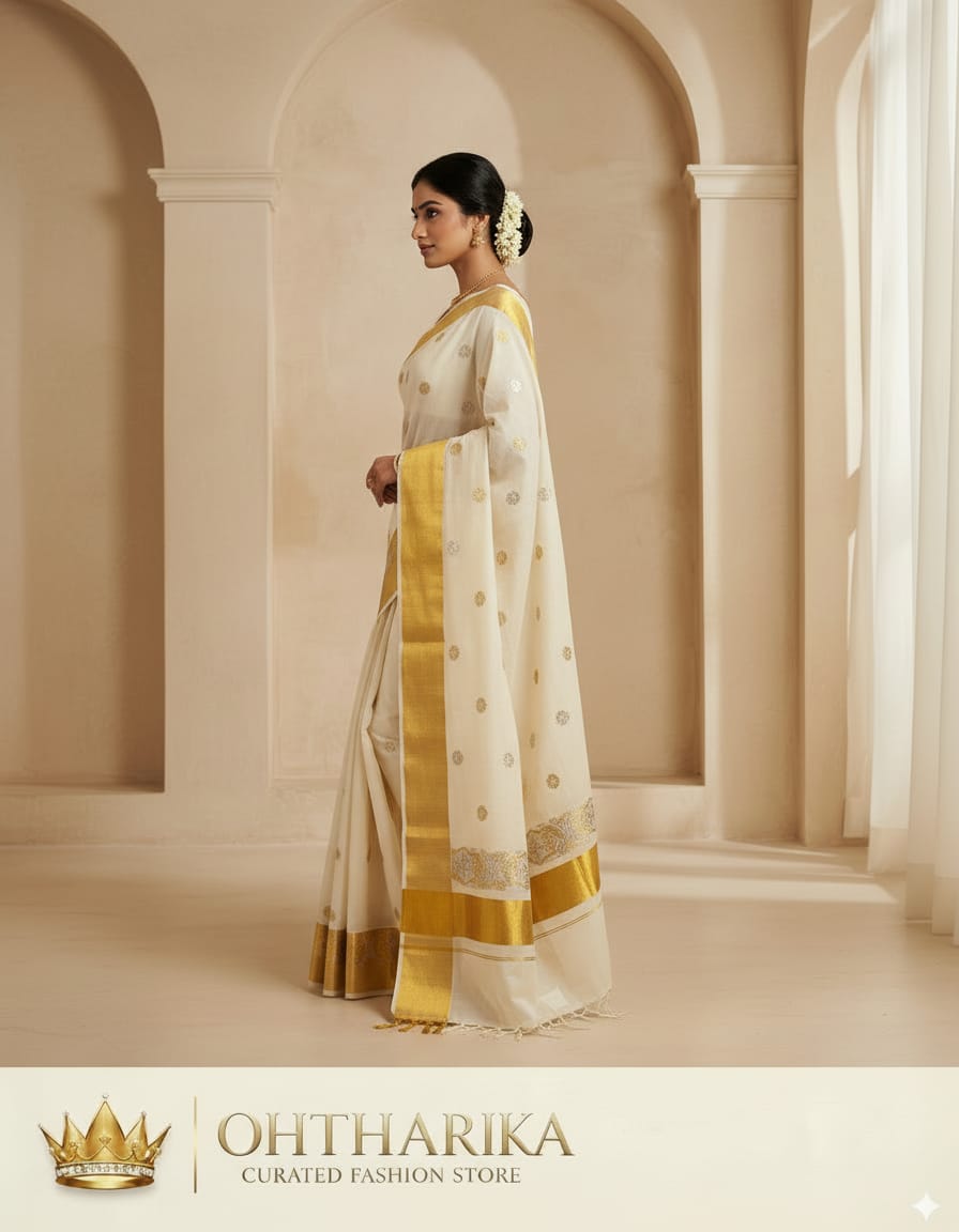 Sada Jari Embroidery Work Saree – Off White with Gold Zari Border