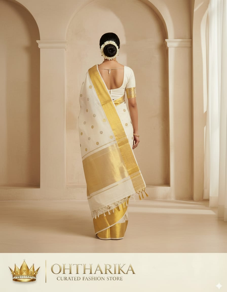 Sada Jari Embroidery Work Saree – Off White with Gold Zari Border