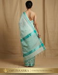 Tissue Seq Work Saree – Mint Green with Teal Zari Border