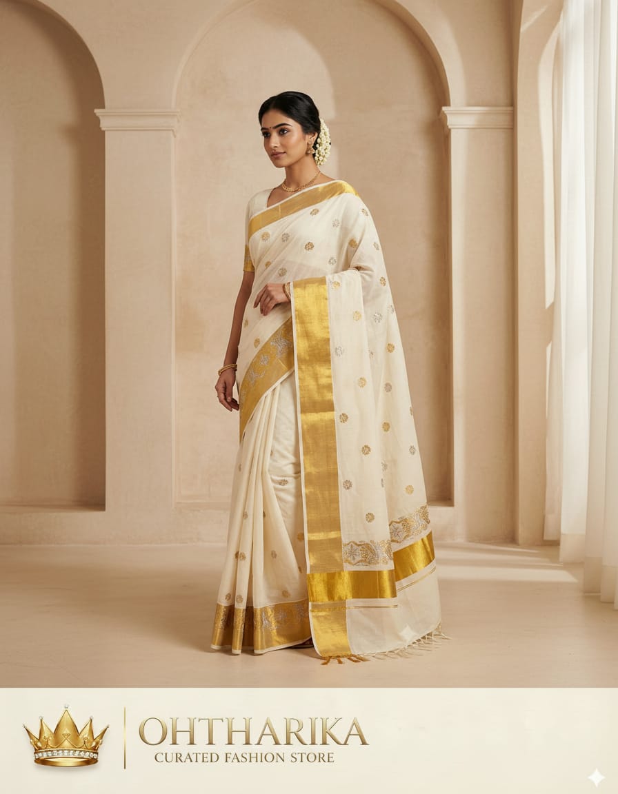 Sada Jari Embroidery Work Saree – Off White with Gold Zari Border
