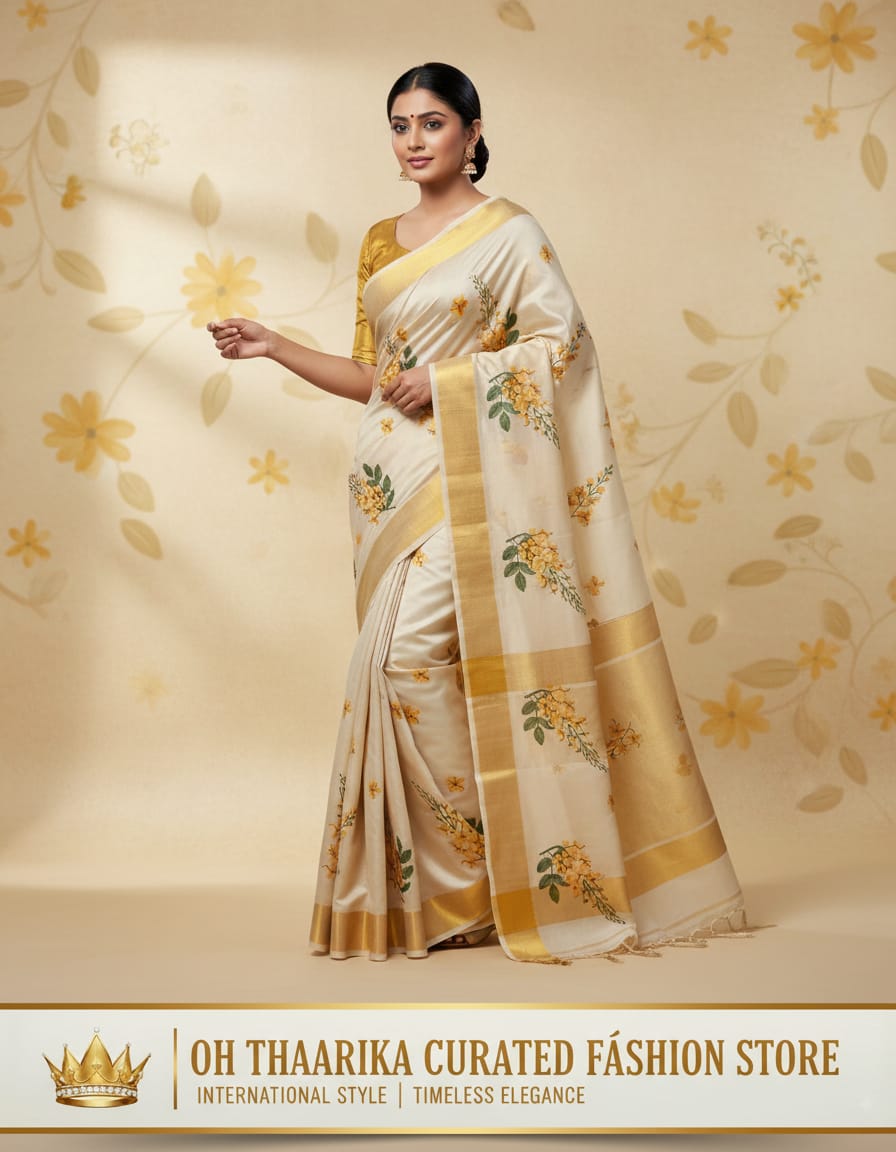 Tissue Embroidery Saree – Floral Gold
