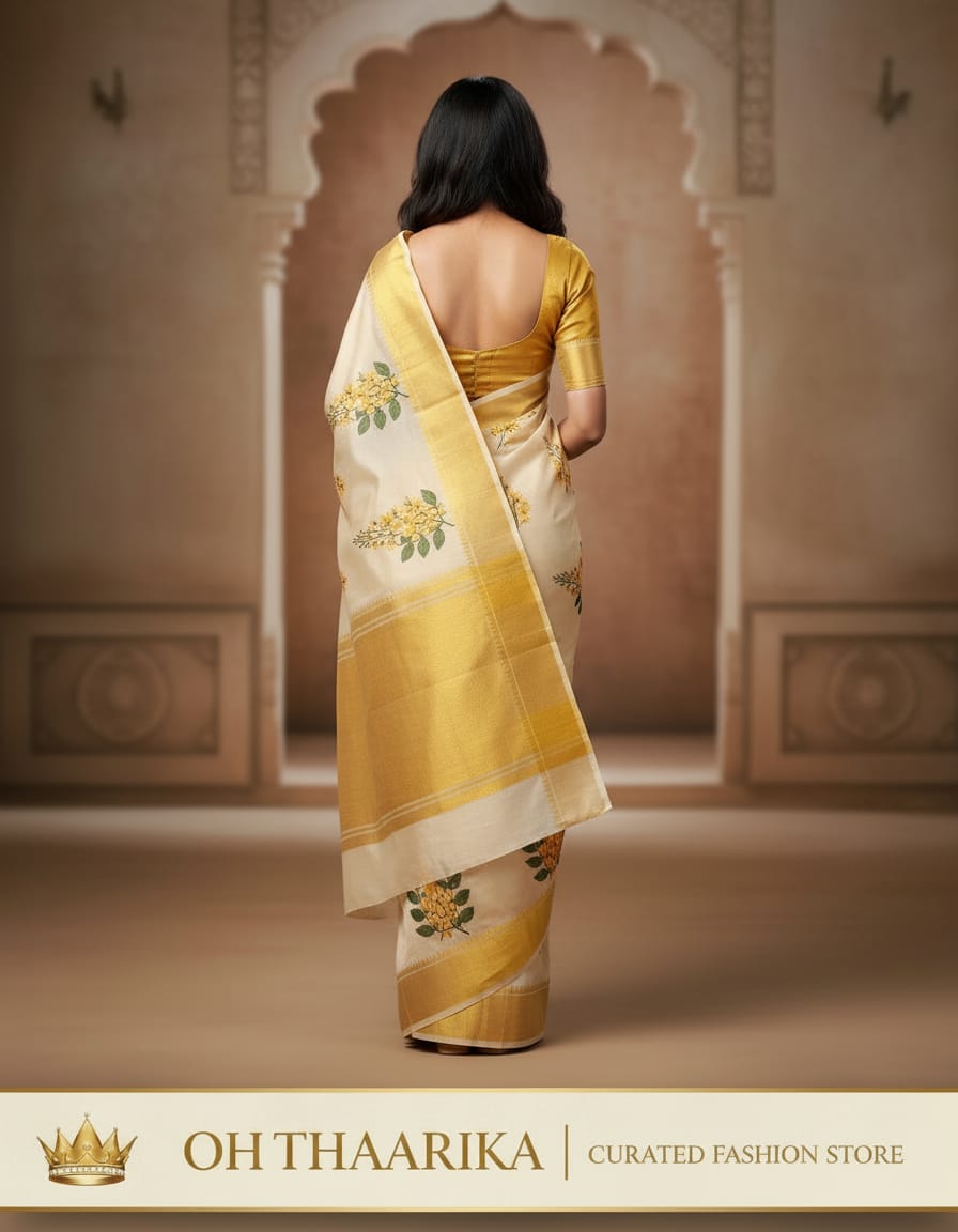 Tissue Embroidery Saree – Floral Gold