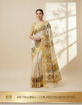 Kerala Kasavu Saree – Floral & Krishna Print