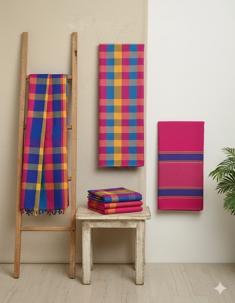 Vibrant Checkered Handloom Saree - Multicolor Cotton