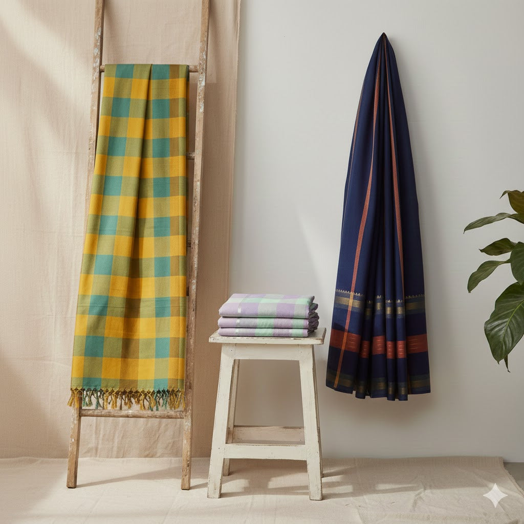 Vibrant Checkered Handloom Saree - Multicolor Cotton