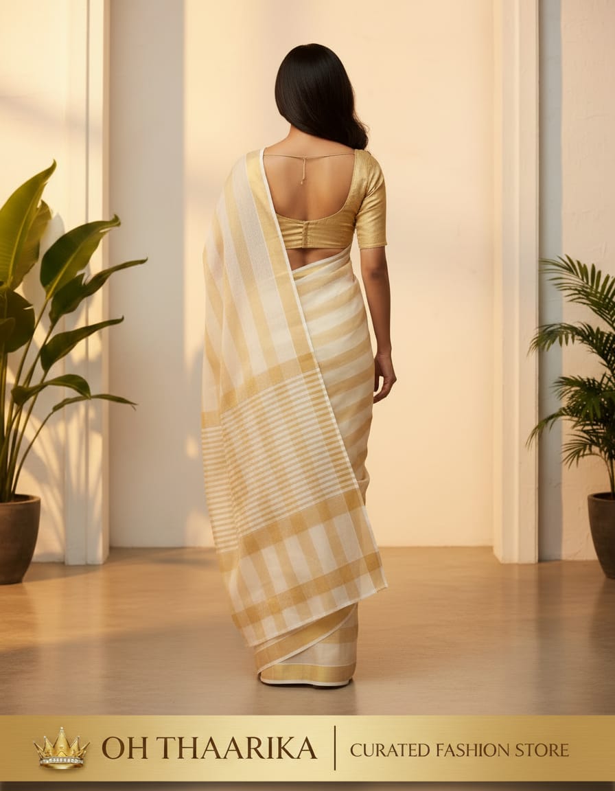 3 Inch Border 3+3 Jari Check Tissue 6.25 Mtr Saree