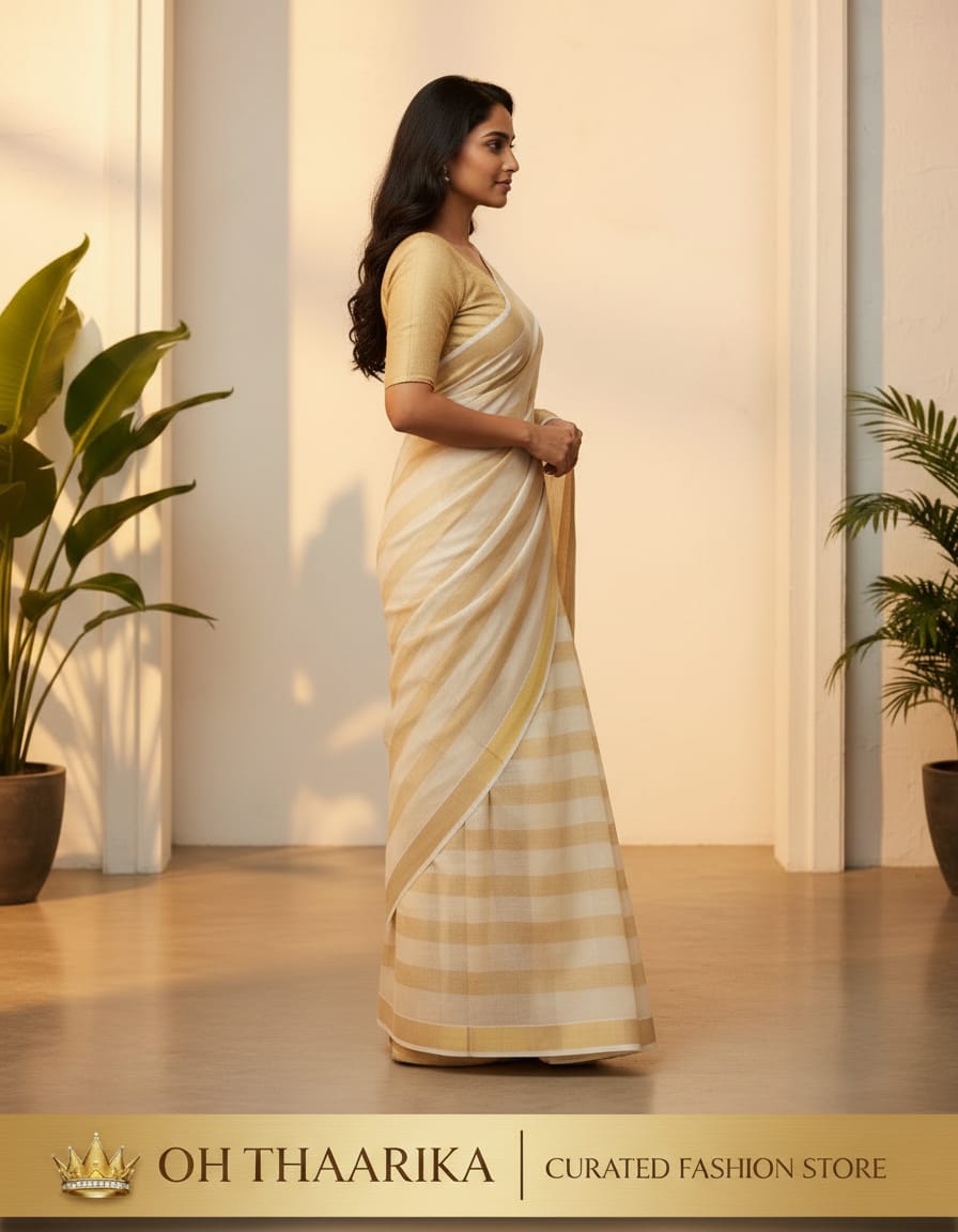 3 Inch Border 3+3 Jari Check Tissue 6.25 Mtr Saree