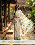 Balaramapuram Kerala Saree with Green Peacock Motif 6.25 Mtr