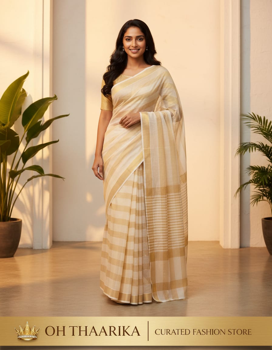 3 Inch Border 3+3 Jari Check Tissue 6.25 Mtr Saree