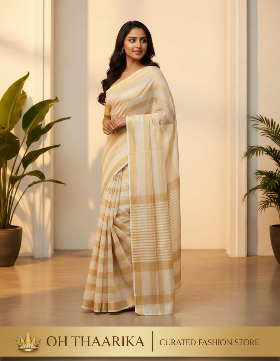 3 Inch Border 3+3 Jari Check Tissue 6.25 Mtr Saree